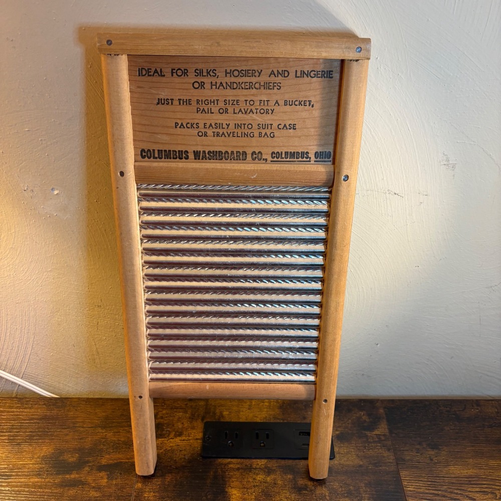 Vintage Columbus Washboard Co Dubl Handi Travel Size Wood Metal Laundry Decor
